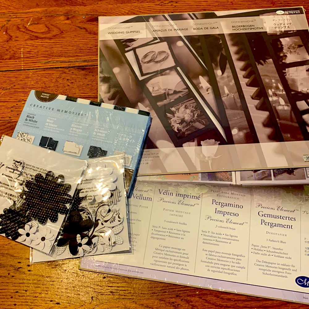 Creative Memories black & white & wedding die cut set, vellum paper bundle